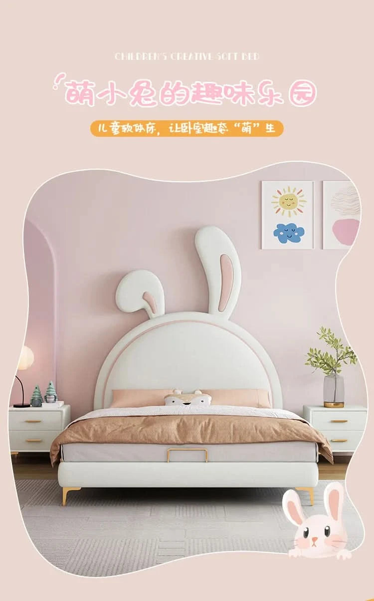 Children Room Bed Good Quality Rabbit Beds for Children Fabric Bed Simple Modern Soft Pack Bed Single Bed Bed for Girls