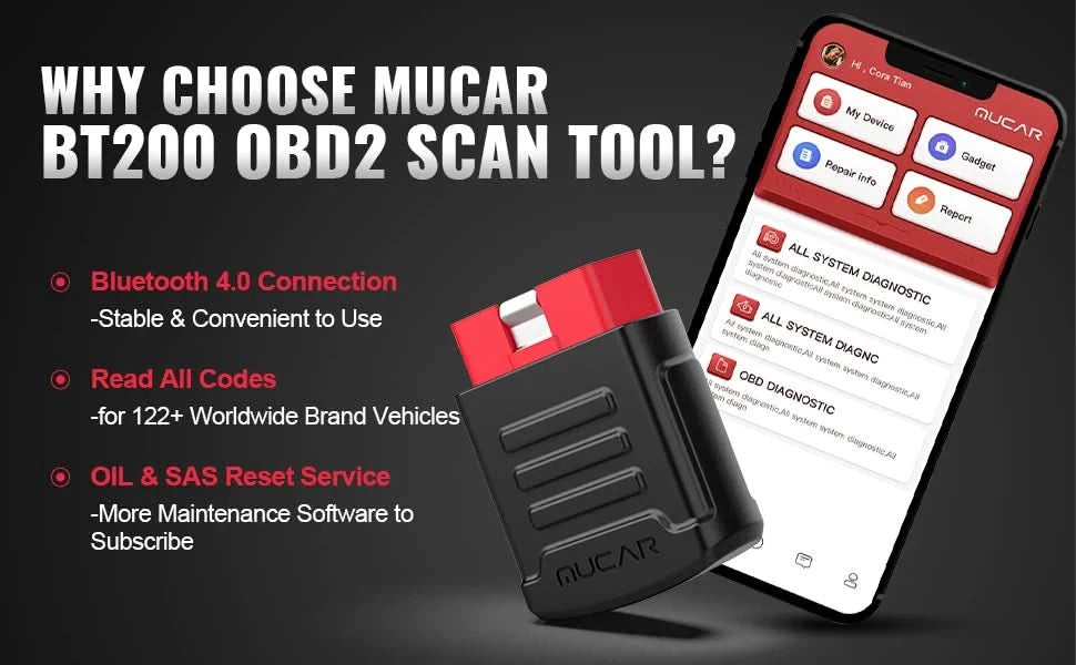 MUCAR BT200 & BT200 Pro Obd2 Diagnostic Tools Bluetooth obd 2 Scanner Automotriz Code Reader All System Diagnosis Free for Life