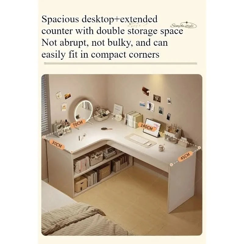 Computer desk Desktop Home bedroom Bookshelf Integrated student learning to write Corner Multifunctional office desk