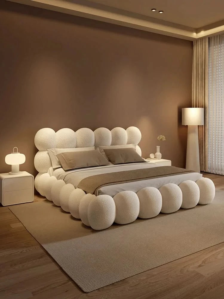 Beauty Cream Cloud Bed Large Size White Rectangle Minimalist Safe Bed Upholstery European Cama Matrimonial Home Furniture
