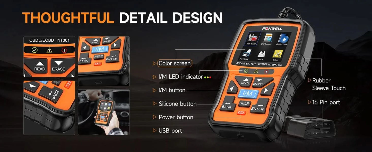 FOXWELL NT301 OBD2 Scanner Check Engine Code Reader Professional ODB2 OBD2 Automotive Scanner Car Diagnostic Tools PK ELM327