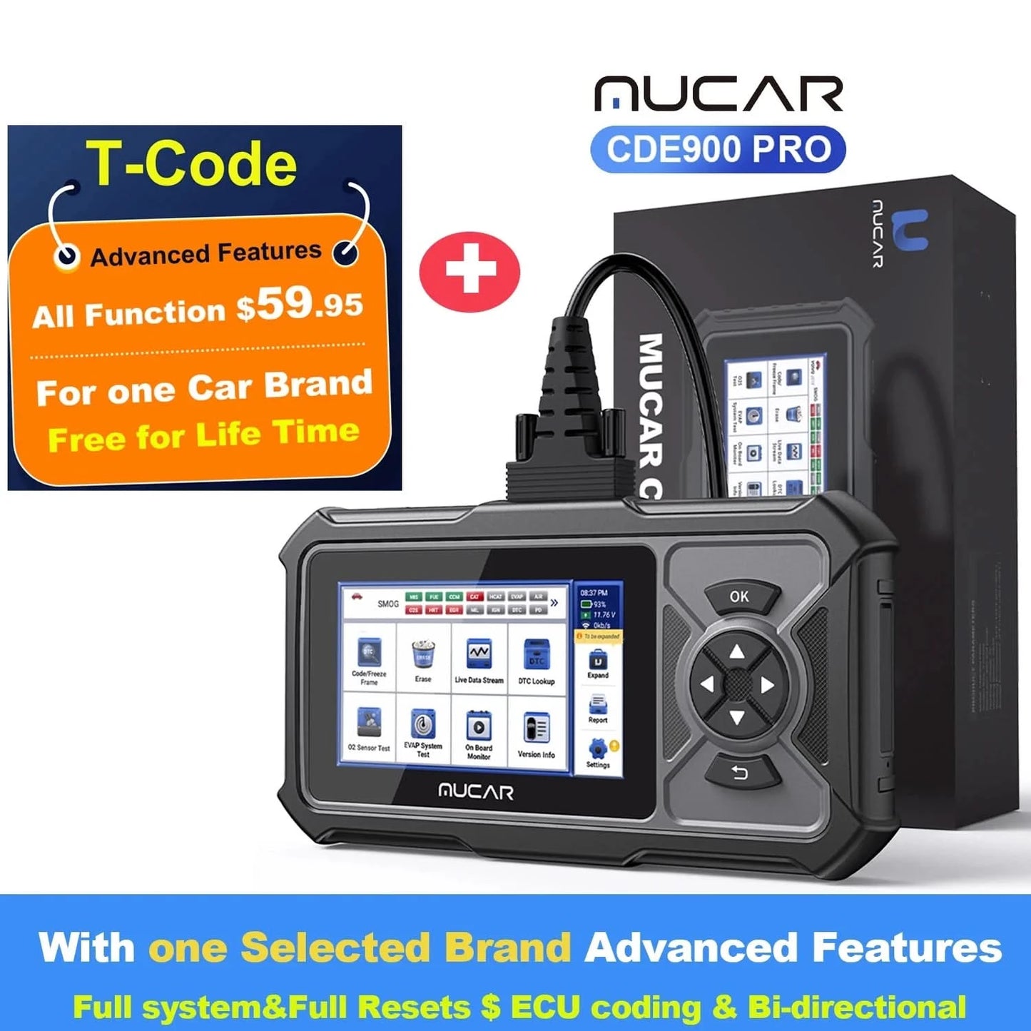 MUCAR CDE900/cde900 Pro OBD2 Diagnostic Tool 32GB Scanner Brake Airbag Transmission Engine Diagnosis Code Reader