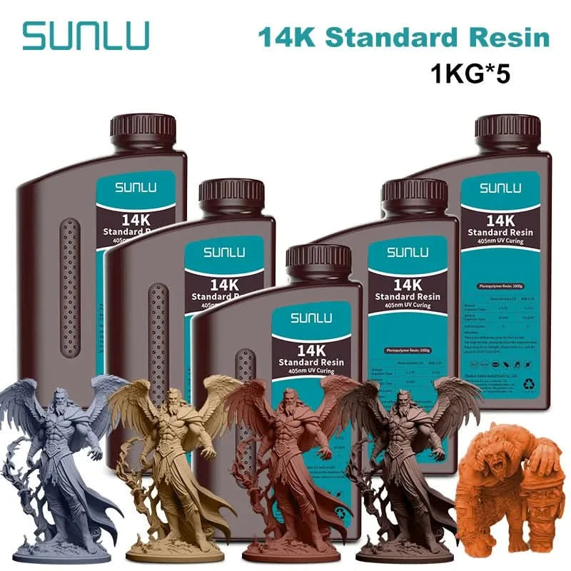 SUNLU 5KG ABS-Like/ Standard / Water-Wash/ 14K High Precision Resin 405nm Rapid UV-Curing Photopolymer Resin 1KG/Bottle
