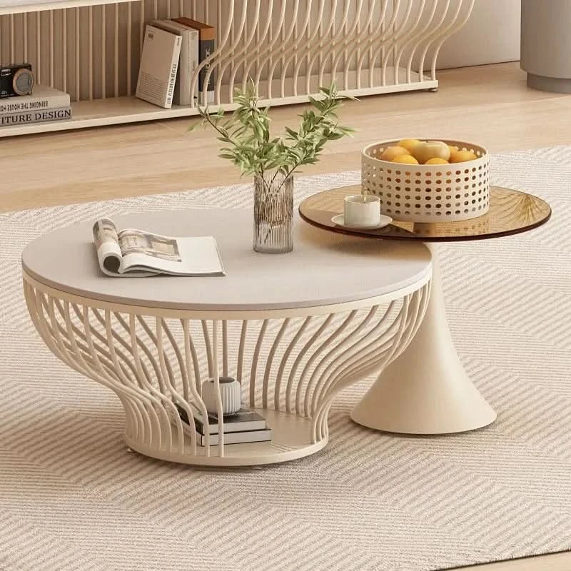 French Glass Top Coffee Table Round Glamour Modern Aesthetic Coffee Table Beauty Nordic Mesa De Centro Living Room Furniture