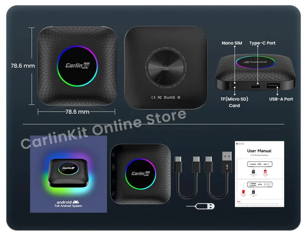 Carlinkit SDM660 Aibox Android 13 USB-A CarPlay Android Auto Wireless Adapter Support Online Video Spotify Netfilx Ble Wifi