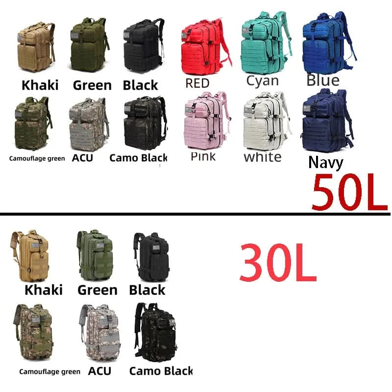 30L/50L 1000D Nylon Waterproof Backpack Outdoor Rucksacks Tactical Sports Camping Hiking Trekking Fishing Hunting Bag