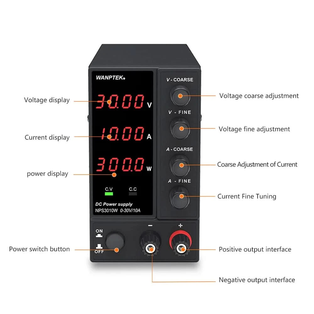 Wanptek Adjustable DC power supply 30V 10A 60V 5A Lab Bench Power Source Stabilized Power Supply Voltage Regulator Switch 220V