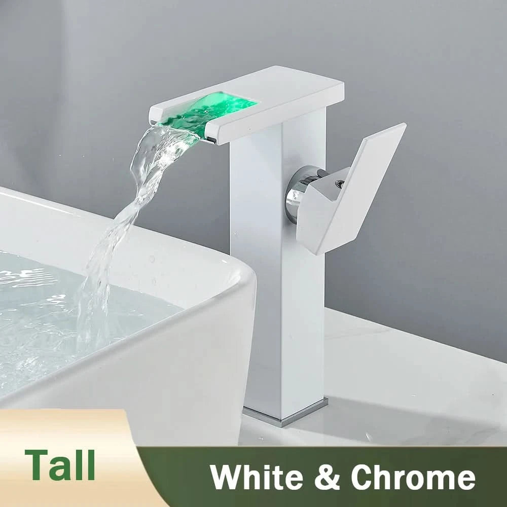 Rozin LED Bathroom Basin Faucet Black Waterfall Sink Faucets Hydroelectric LED Deck Mounted Crane Hot Cold Water Mixer Tap