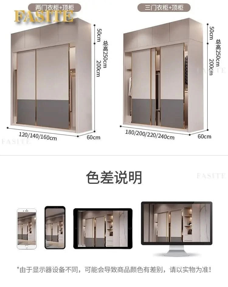 Sliding door wardrobe household bedroom small apartment full set of thickened back plate simple sliding door wardrobe