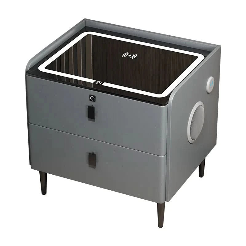 Bedside Table with Wireless Charging – 2-Tier Smart Nightstand with Lockable Drawer & Rechargeable LED Light