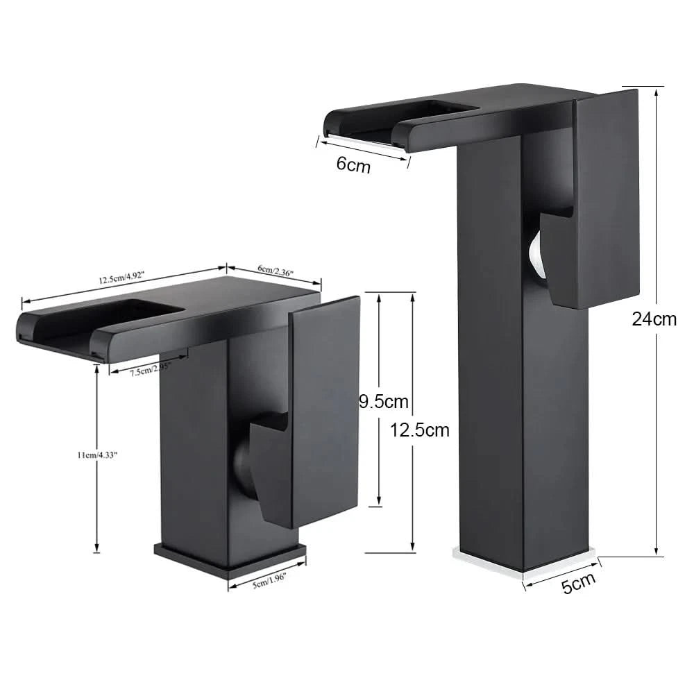 Rozin LED Bathroom Basin Faucet Black Waterfall Sink Faucets Hydroelectric LED Deck Mounted Crane Hot Cold Water Mixer Tap