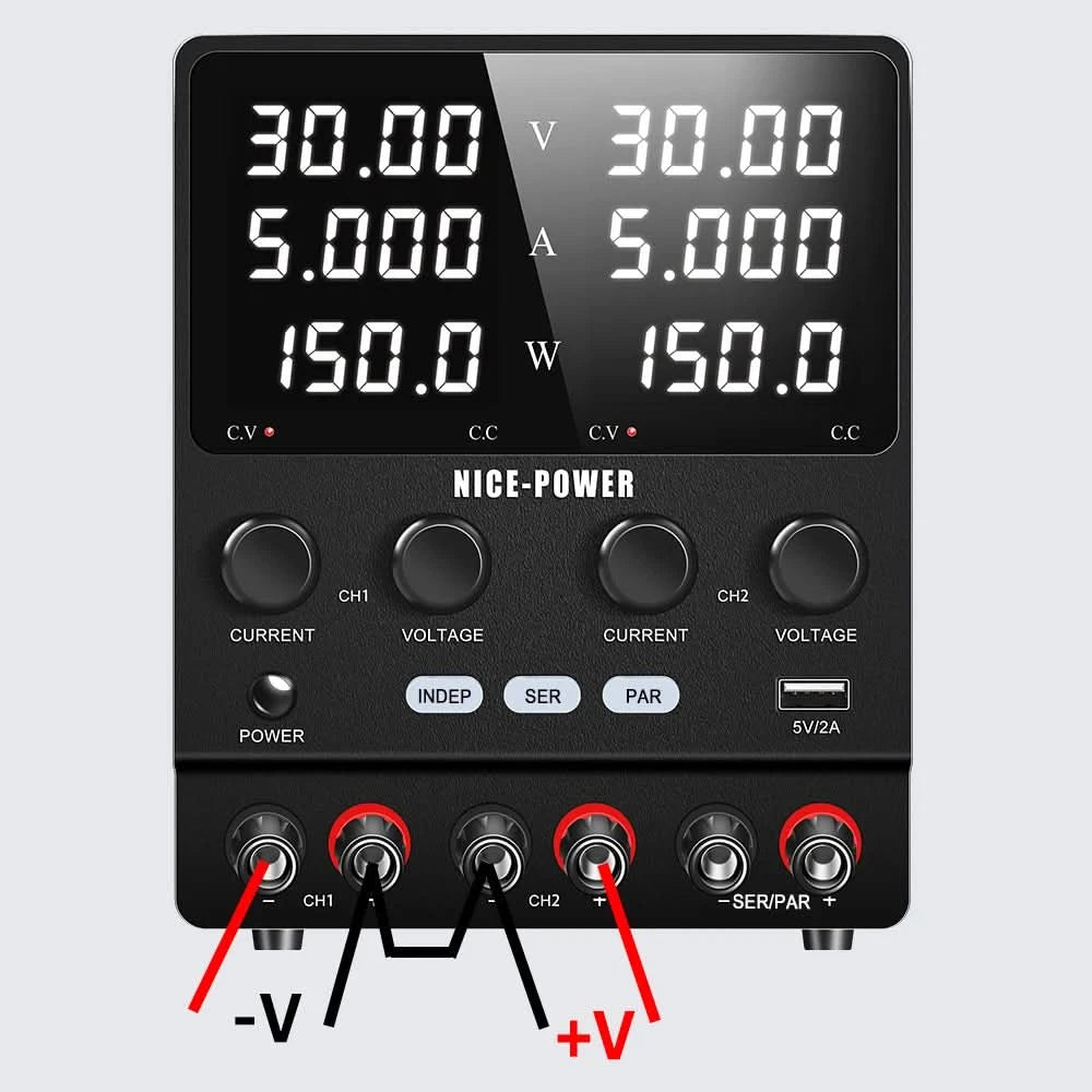 NICE-POWER 30V 10A Dual-Channel DC Lab Power Supply 60V 120V 240V Double Bench Power Source Positive & Negative Voltage Output