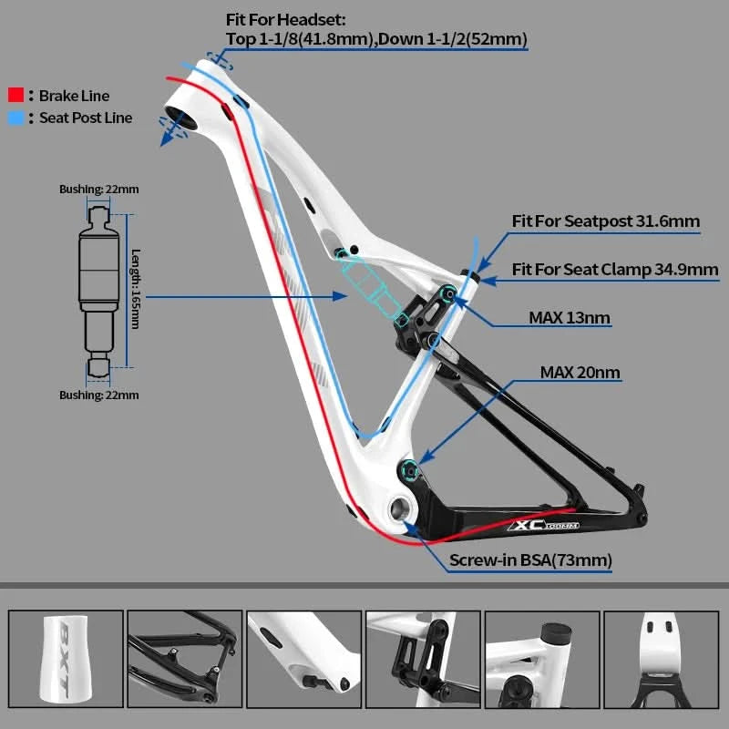 BXT NEW Full Suspension Boost 29er Frame XC Mountain Bicycle Thru Axle Frame UDH hanger