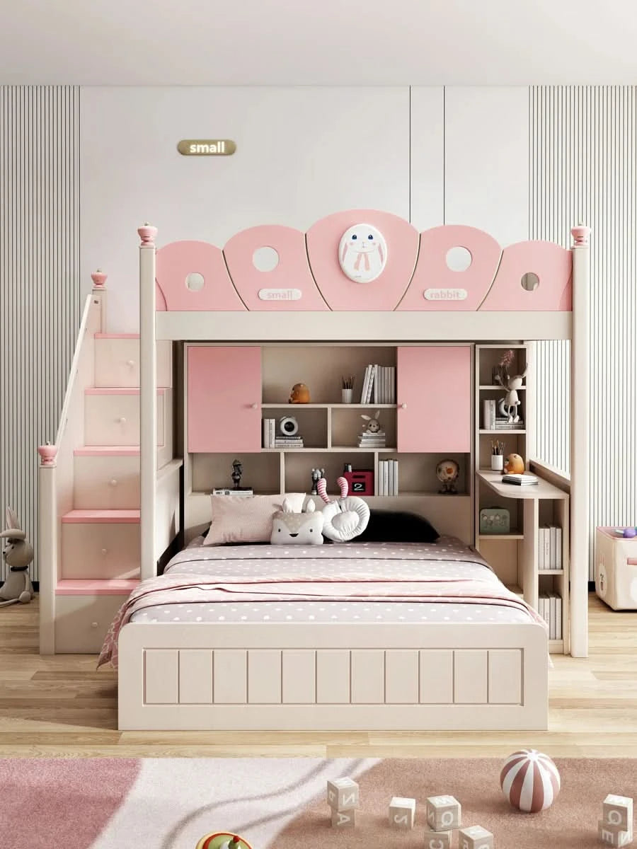 Bed with Wardrobe, Bunk Beds with Slide and Steps,children Bedrooms High Bed, Mebles Enfan, Kids Room Furniture