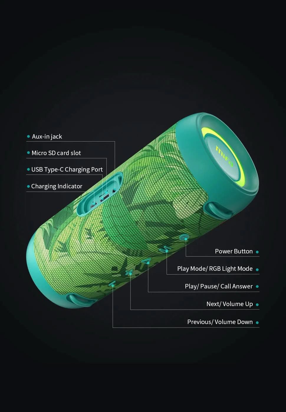 mifa A90 Green Bluetooth Speaker 60W Output Power Bluetooth Speaker with Class D Amplifier Excellent Bass Performace