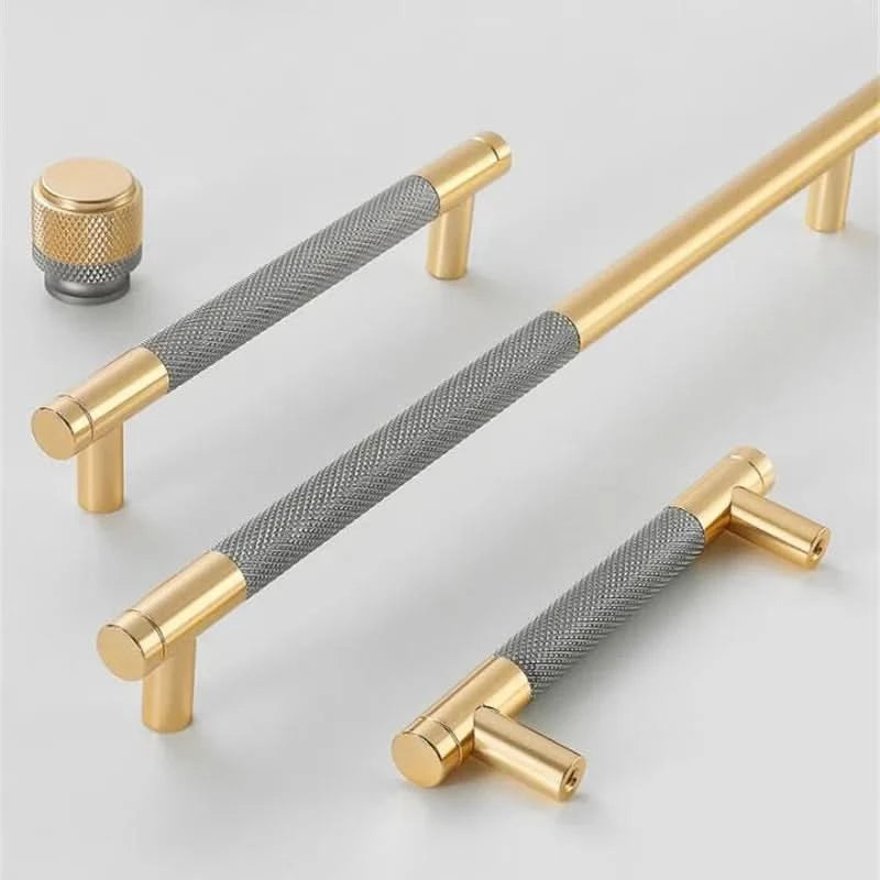 KK&FING Aluminium gerändelter Griff Möbel Gold Schrankknöpfe lange Griffe Küchenschrank Schubladenknöpfe Goldknöpfe und Griffe