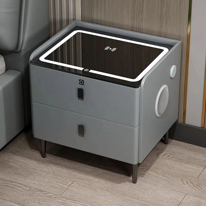 Bedside Table with Wireless Charging – 2-Tier Smart Nightstand with Lockable Drawer & Rechargeable LED Light