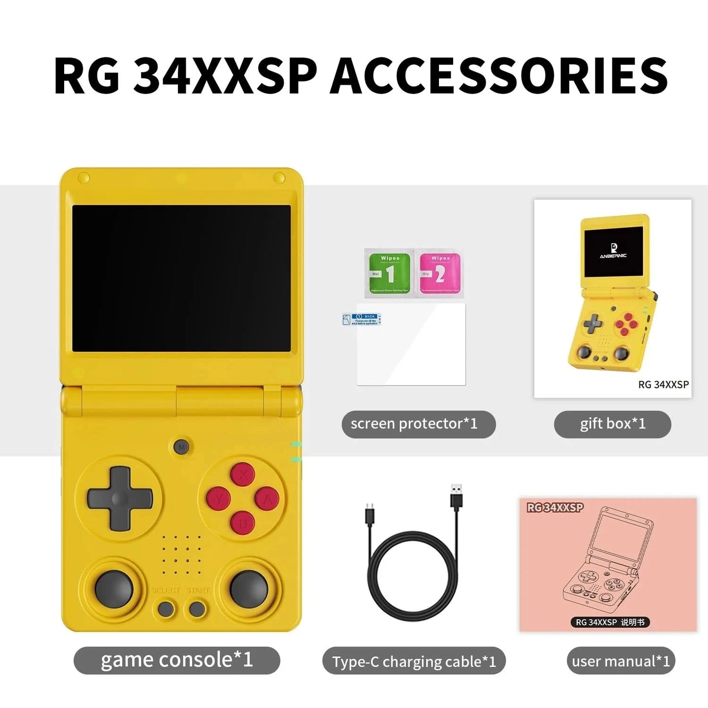 Anbernic RG34XXSP 3.4''IPS Screen Flip Handheld Console Linux System HDMI-compatible TV Output 256G PSP 300+ Games Pre-installed