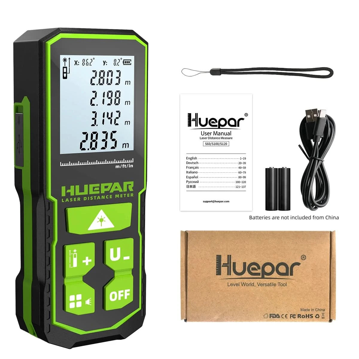 Huepar Laser Rangefinder Digital Laser Distance Meter  Measure 60M 100M 120M Trena Laser Tape Range Finder Green Beem