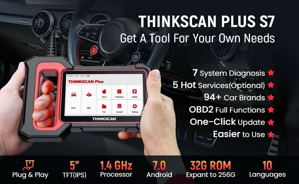 THINKSCAN Plus S7/S6/S4 OBD2 Scanner Car Diagnostic Tool Scan ABS SRS ECM TCM BCM IC AC System Free Reset Service Free