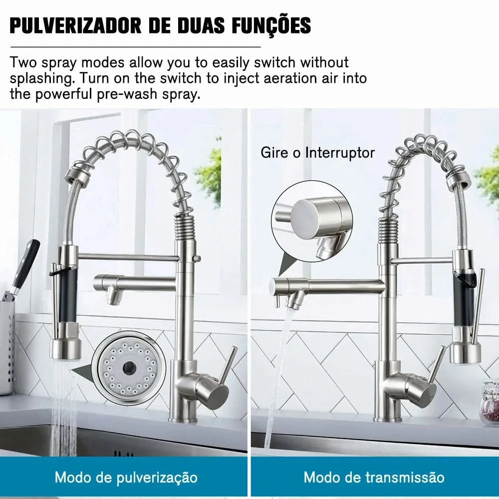 Torneira Cozinha Gourmet 50cm Spray Articulado 2 Jatos 100% Metal Cromada Envio 12h SP