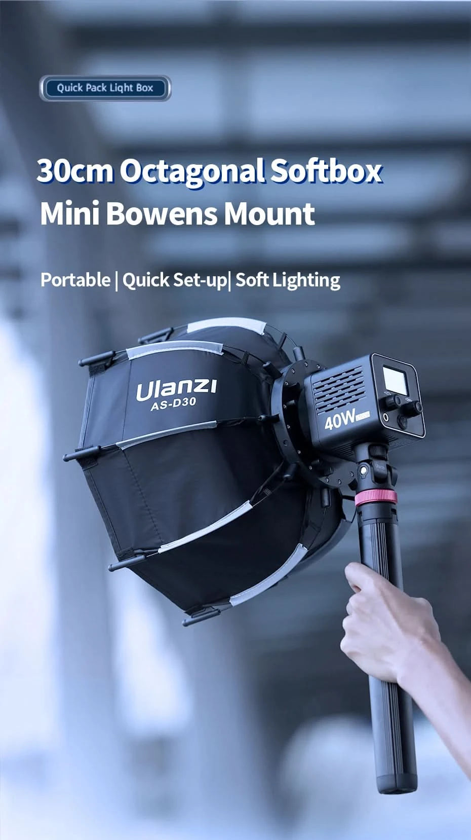 Ulanzi AS-D30 30cm Octagonal Softbox Mini Bowens Mount Quick Release Honeycomb Grid Softbox for Ulanzi LT028 LT005 COB Light