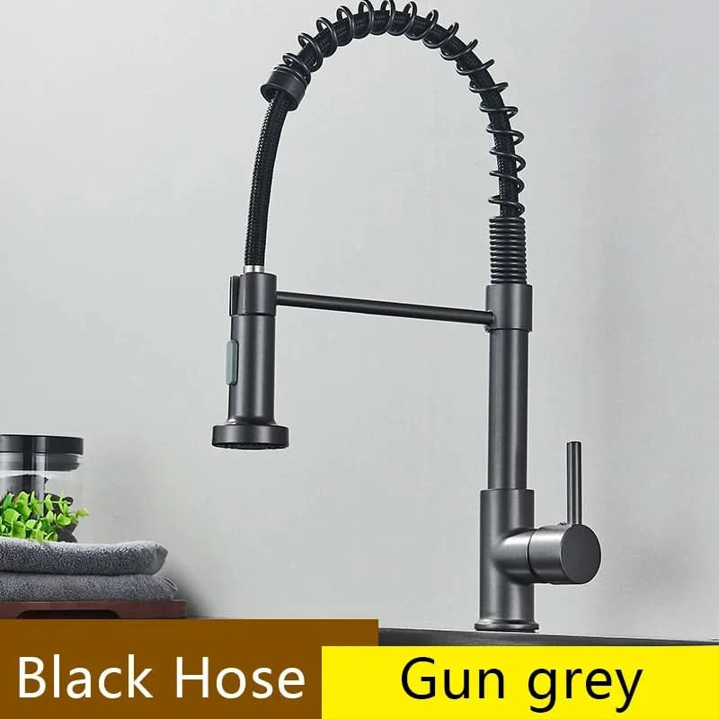 Brushed Nickel Spring Pull Down Kitchen Faucets Stream Spray Head Hot Cold Water Tap Brass Rotation Kitchen Mixer Tap Crane