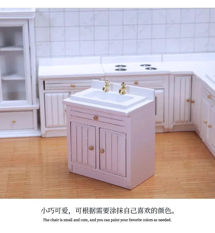 Dollhouse Mini Cooking Table Sink Counter Set Cabinets Combination 1:12 Miniature Kitchen Miniature Models Home Decor Figurines