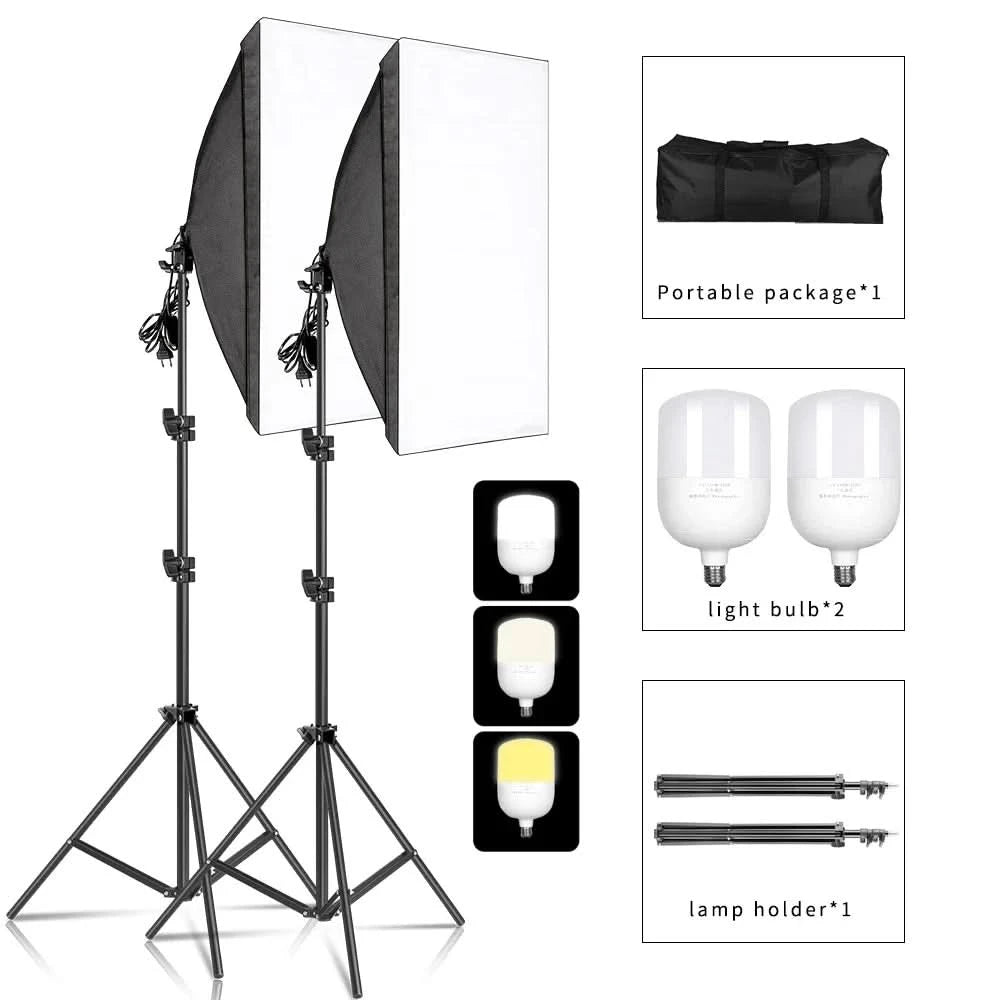 Studio Kit Photo Softbox Light Box Lighting Single Led Lamp with Tripod Photography Shooting Soft Box Flash E27 Accessories