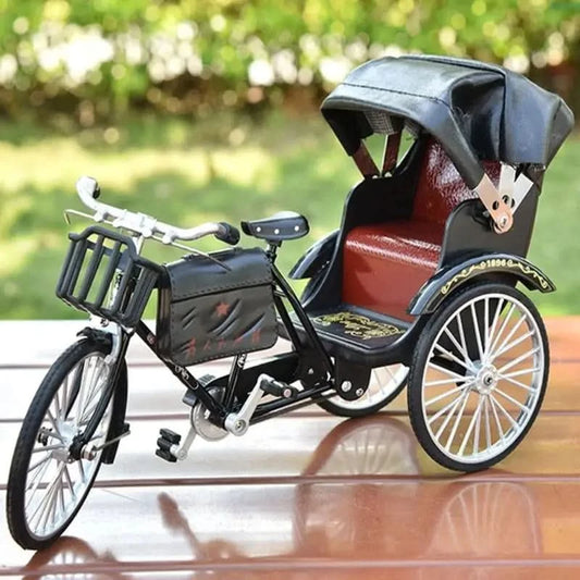23GA Traditional Rickshaw Miniature Metal Model Desktop Ornament Vintage Tricycle Replicas Home Office Bookshelves Decoration