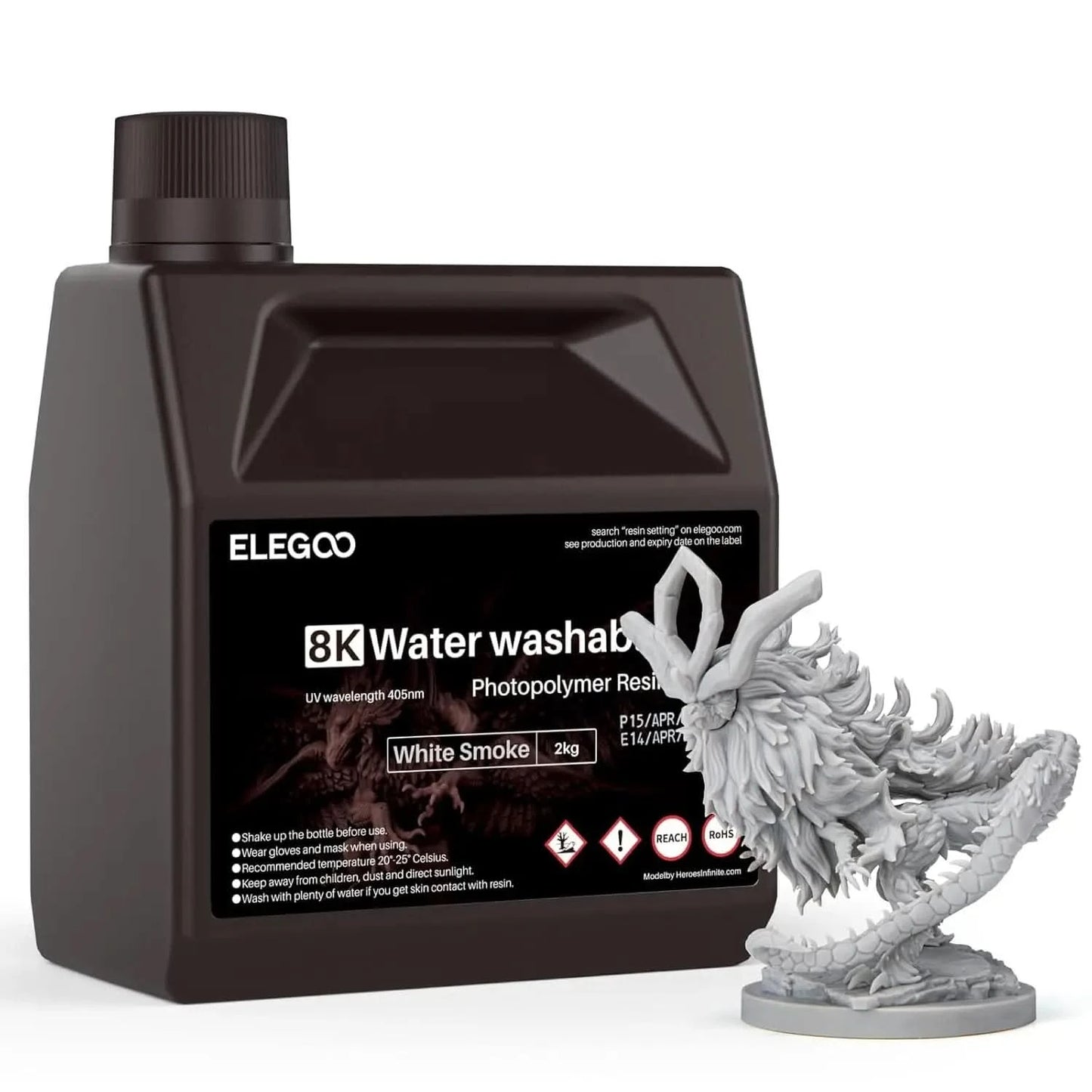 ELEGOO 8K 3D Printer Resin 405nm Water Washable Resin UV-Curing Resin Best for SATURN 2 8K 3D Printer Space Grey 1000g