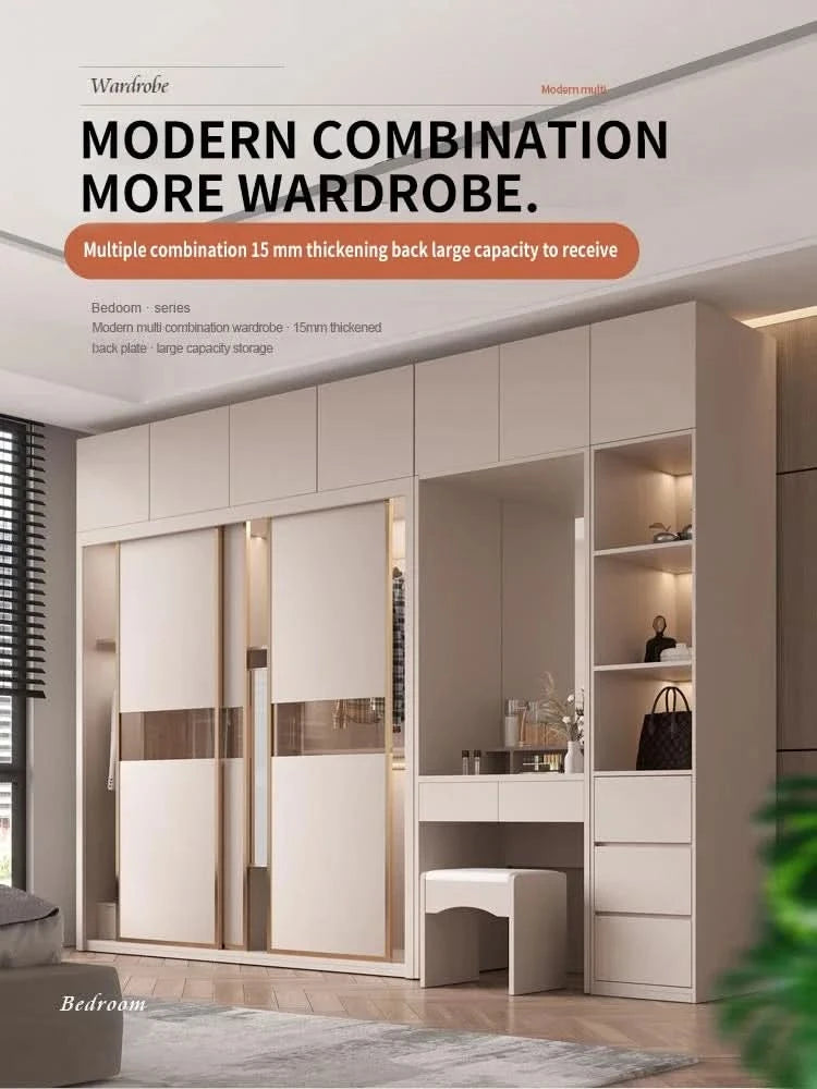 Sliding Door WardrobeNordic Modern Home Furniture Bedroom Desk Dresser In One Combination Light Luxury Corner Wardrobe furniture