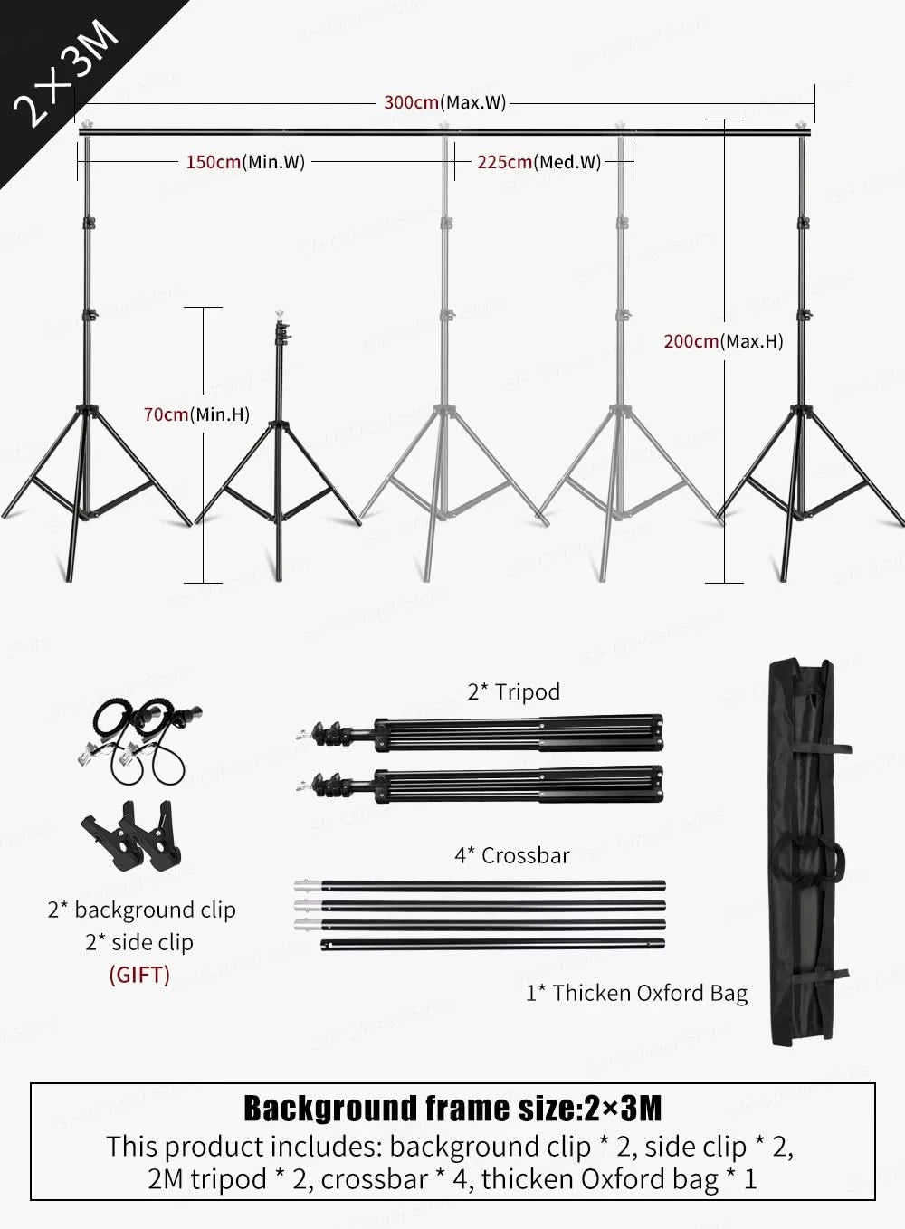 SH 2.6MX3M Photography Backdrop Stand Photo Studio Background Green Screen Backdrops Chromakey Support System With Carry Bag