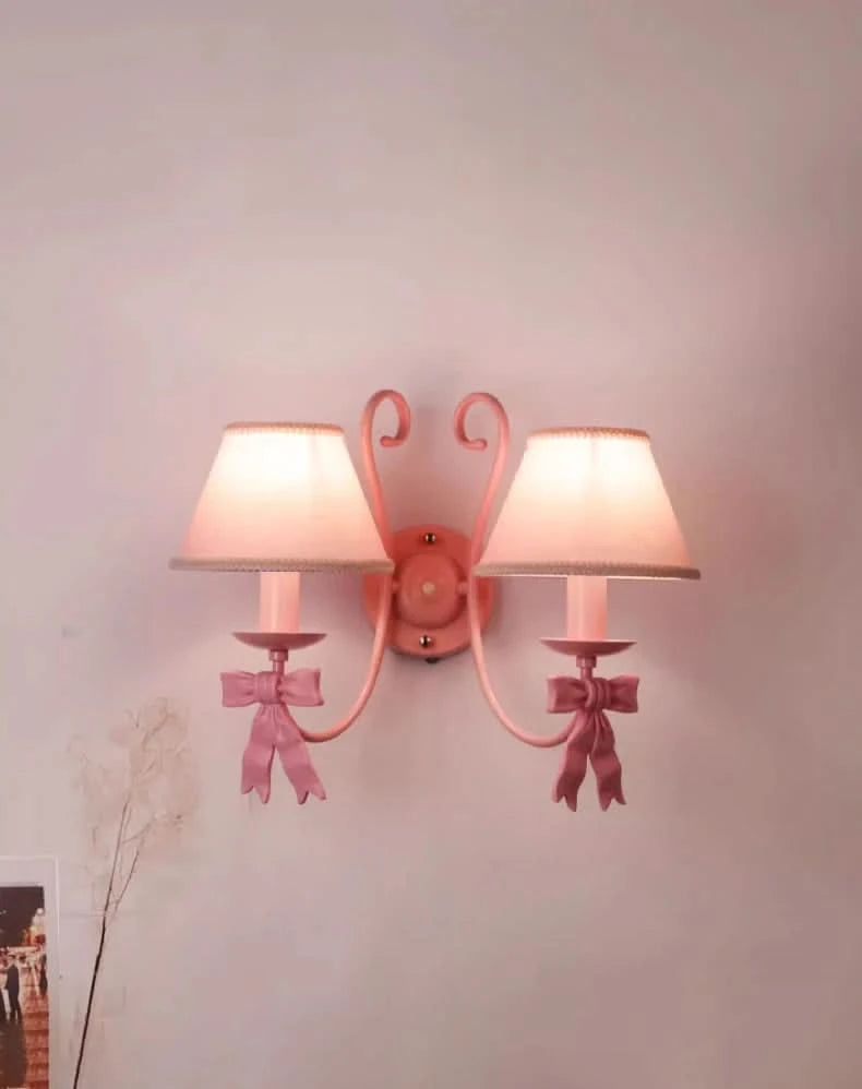 Pink Princess Room Wall Lamps Cute Bow Decor Lamp Modern Romantic Warm Children's Room Girl Bedroom Bedside Wall Hanging Lights