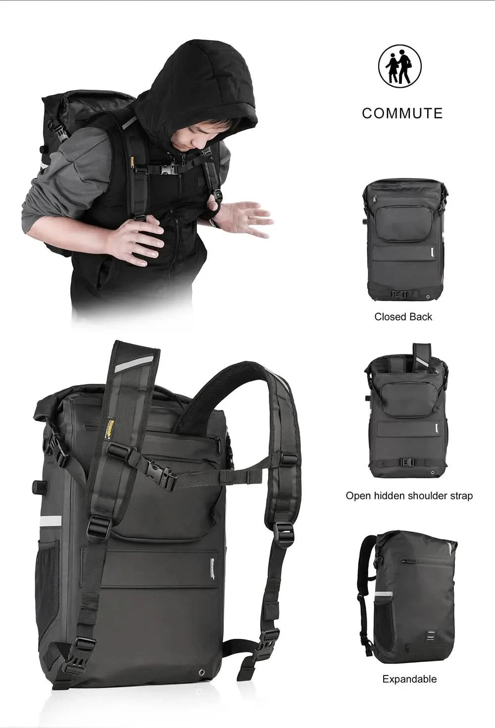 Rhinowalk Bike Pannier Bag 22L Fully Waterproof Trunk Bag Backback Capacity Multifunctional Rear Rack Cycling Bag Shoulder Bag