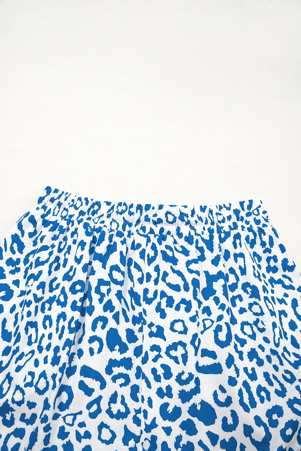 Blue Leopard Elastic Waistband Lace up Contrast Trim Casual Shorts