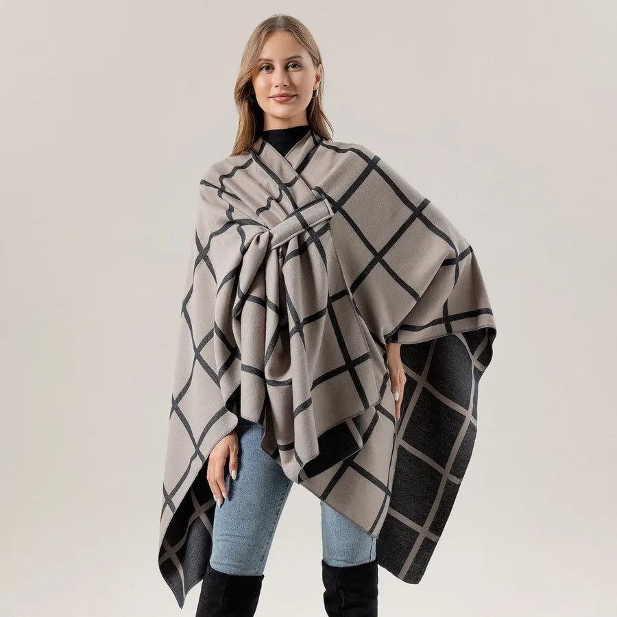 Women's Fashion Gingham Check Warm Scarf showcased by a model, featuring a stylish check pattern and cozy design.