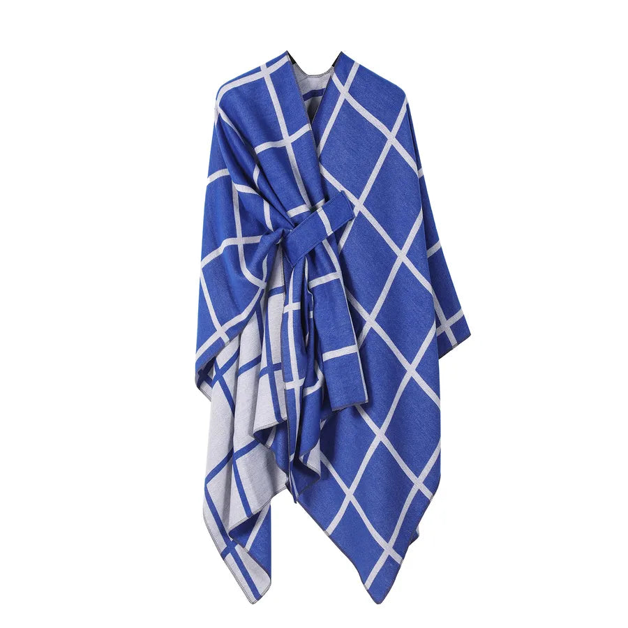 Women's Fashion Gingham Check Warm Scarf in blue and white checkered pattern, perfect for stylish warmth.