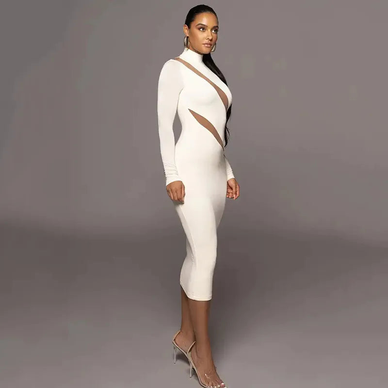 Round Neck Long Sleeve Stitching Dress Women in elegant design and modern cut, perfect for stylish occasions.