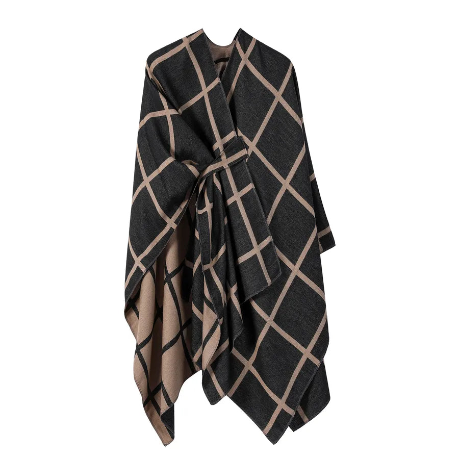 Women's Fashion Gingham Check Warm Scarf featuring a stylish check pattern in dark and light hues.