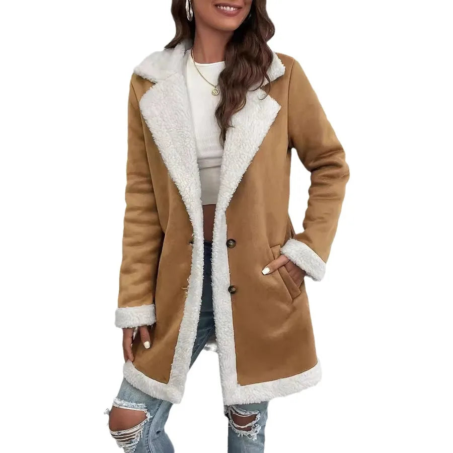 Women's Long-sleeved Woolen Coat displayed on a model with a stylish outfit and a chic design.